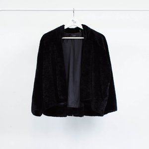 Tahari Faux Fur Crop Swing Jacket with 3/4 Length